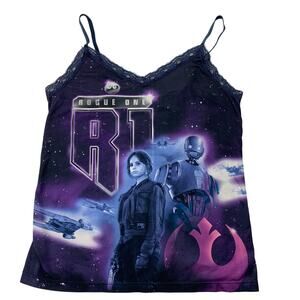 Star Wars Womens Sz S Rogue One Rebel Jyn Erso K-2SO Lace Cami Galazy Tank Top